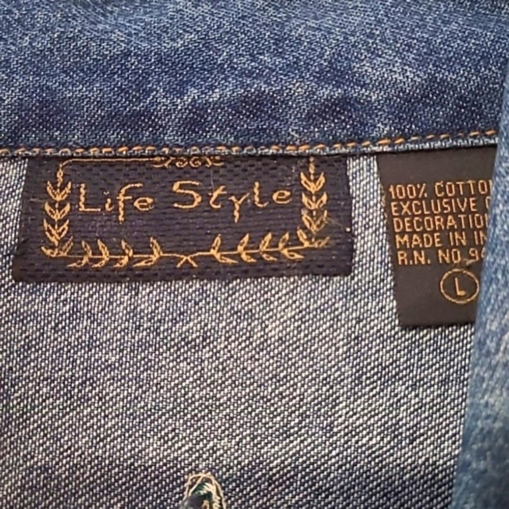 🎄FESTIVE "LIFESTYLE" HOLIDAY EMBELLISHED DENIM JACKET- LIKE NEW!🎄LARGE - Picture 12 of 12